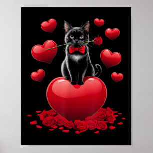 Affiche Cute Valentines Day Coeur Chat Noir Femmes Filles 