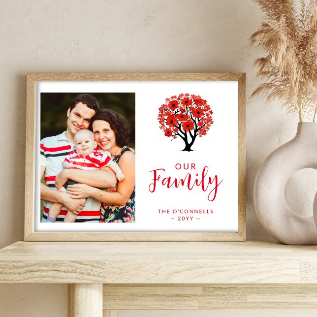 Affiche Cute Vibrant Red Floral Family Tree Photo ( Cute Vibrant Red Floral Family Tree Photo Poster. )