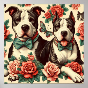 Affiche Cute Vintage American Pit Bull Terrier