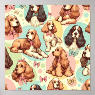 Affiche Cute Vintage Cocker Spaniel sans couture Motif