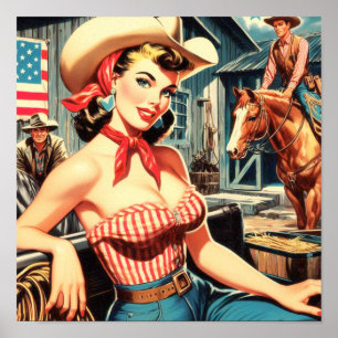 Affiche Cute Vintage Country Girl Pin up