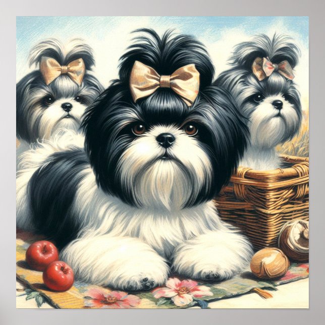 Affiche Cute Vintage peinture Shih-Tzu (Devant)