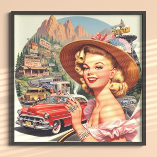 Affiche Cute Vintage Retro Peinture de fille