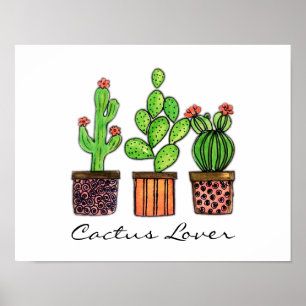 Affiche Cute Watercolor Cactus In Pots
