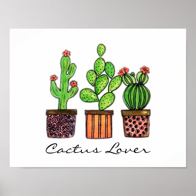 Affiche Cute Watercolor Cactus In Pots (Devant)