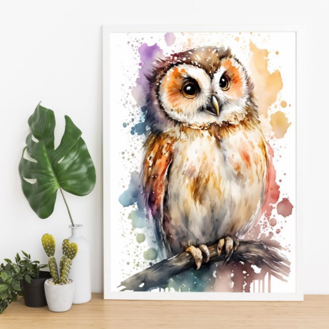 Affiche Cute Watercolor Cute Owl Woodland Nursery (Créateur téléchargé)