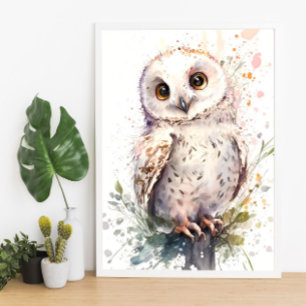 Affiche Cute Watercolor Cute Owl Woodland Nursery