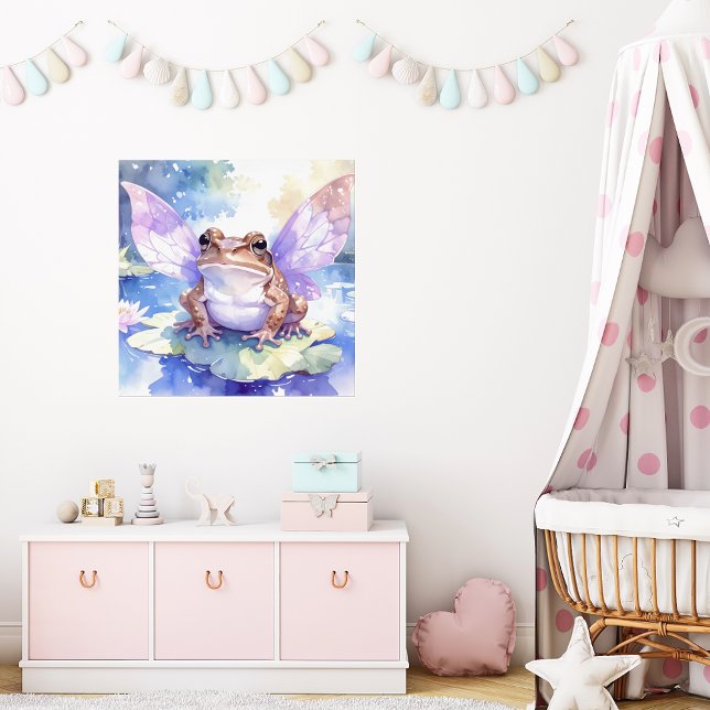 Affiche Cute Watercolour Fairy Frog | Girls Nursery Art (fairy frog nursery art. girls bedroom wall decor. cottagecore baby room. fairycore kids decor)