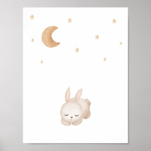 Affiche Cute Watercolour Sleeping Rabbit Moon And Stars