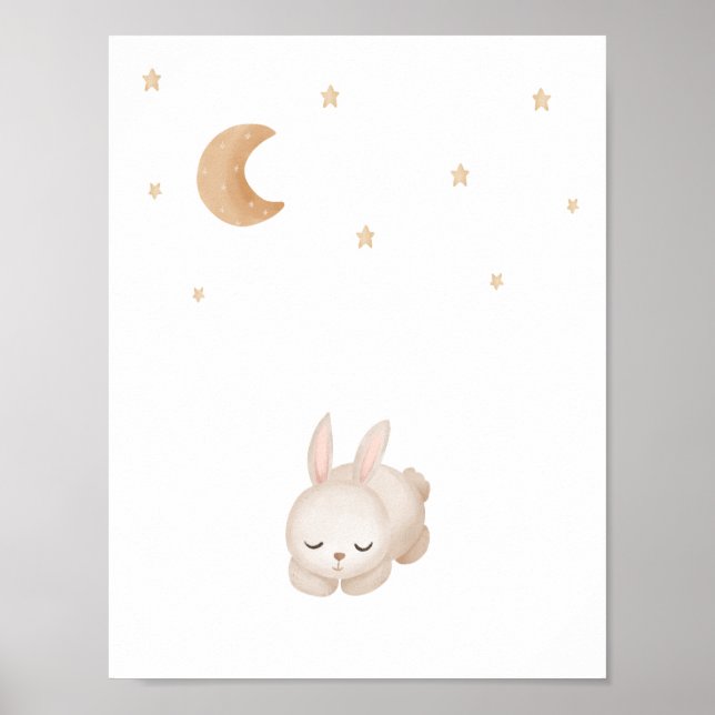 Affiche Cute Watercolour Sleeping Rabbit Moon And Stars (Devant)