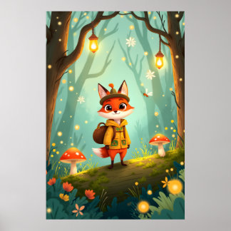 Affiche Cute Whimsical Cartoon Fox
