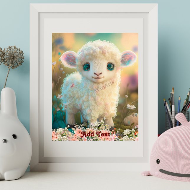 Affiche Cute Whimsical Colorful Lamb Fleurs Pépinière (Créateur téléchargé)