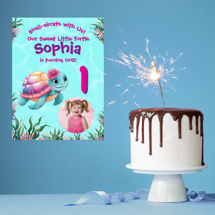 Affiche Cute Whimsical Floral Turtle Anniversaire Bienvenu