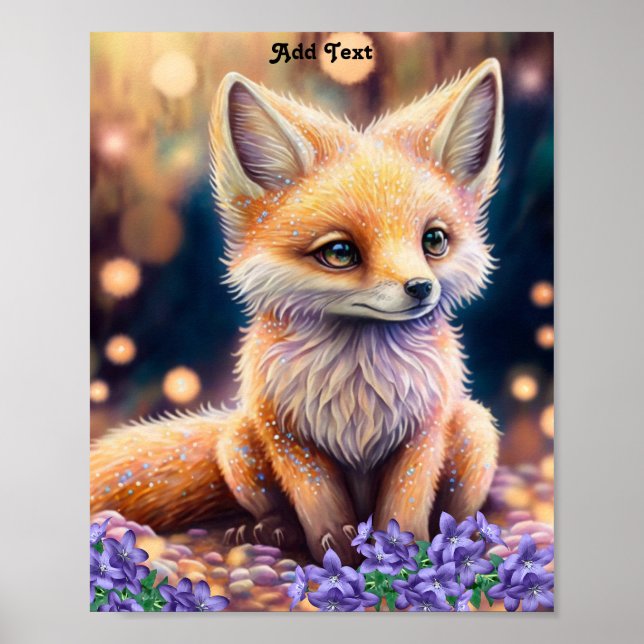 Affiche Cute Whimsical Fox Fleurs violettes Pépinière Wall (Devant)