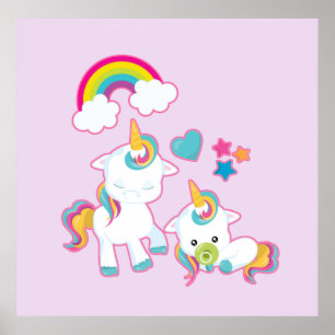 Affiche Cute White Unicorns Magical Mama & Baby