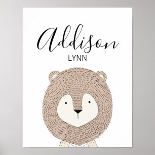 Affiche Cute Wild Animals Lion Nom bébé Nursery Imprimer