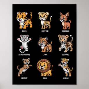 Affiche Cute Wild Cats Cartoon Animaux Grosse Espèce de ch