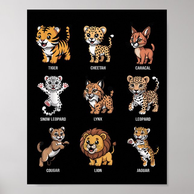 Affiche Cute Wild Cats Cartoon Animaux Grosse Espèce de ch (Devant)