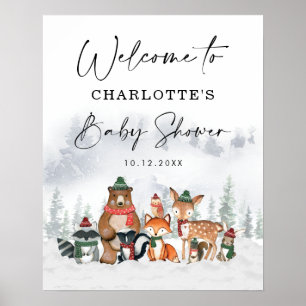 Affiche Cute Winter Christmas Woodland Baby Shower Welcome