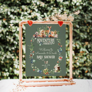 Affiche Cute Woodland Animal Adventure Baby shower neutre