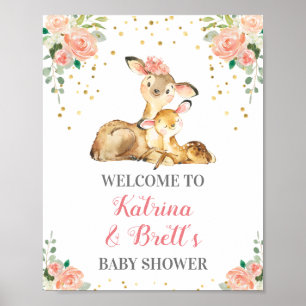 Affiche Cute Woodland Deer Co-Ed Baby Girl Shower Bienvenu
