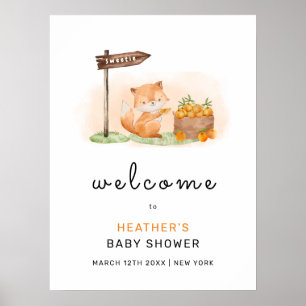 Affiche Cute Woodland Fox Orange Farm Baby shower Bienvenu