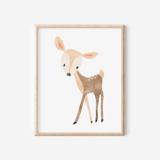 Affiche Cute Woodland Watercolor Deer Nursery Art (Créateur téléchargé)