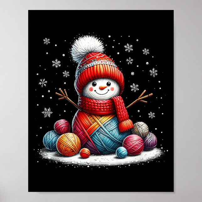 Affiche Cute Yarn Snowman Quilter Christmas Crochet Knitti (Devant)