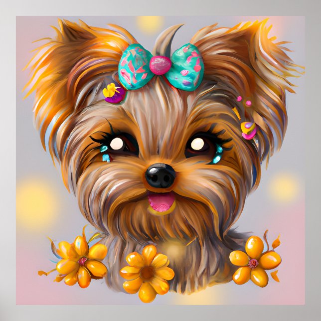 Affiche Cute Yorkie Kawaii Puppy (Devant)