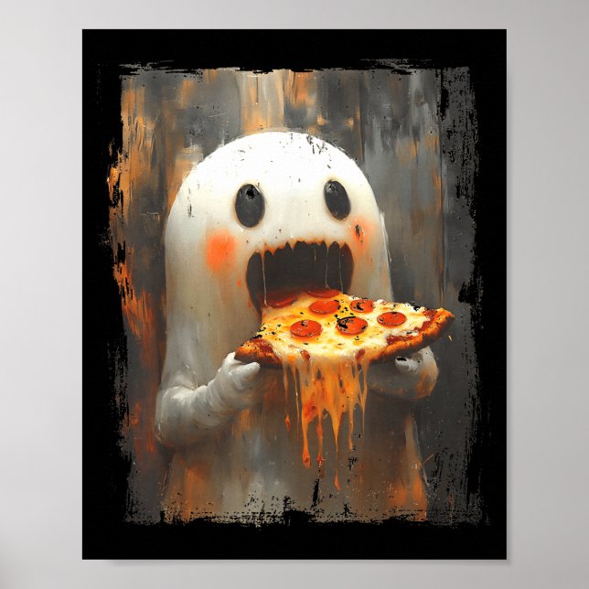 Affiche Cute Zza Ghost Eating Zza Funny Halloween Food Lov (Devant)