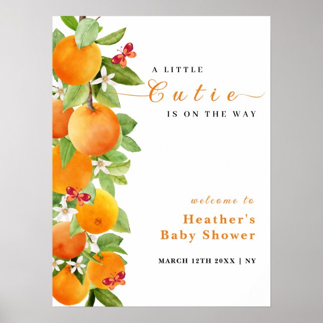 Affiche Cutie Citrus Orange Clementine Baby shower Bienven (Devant)