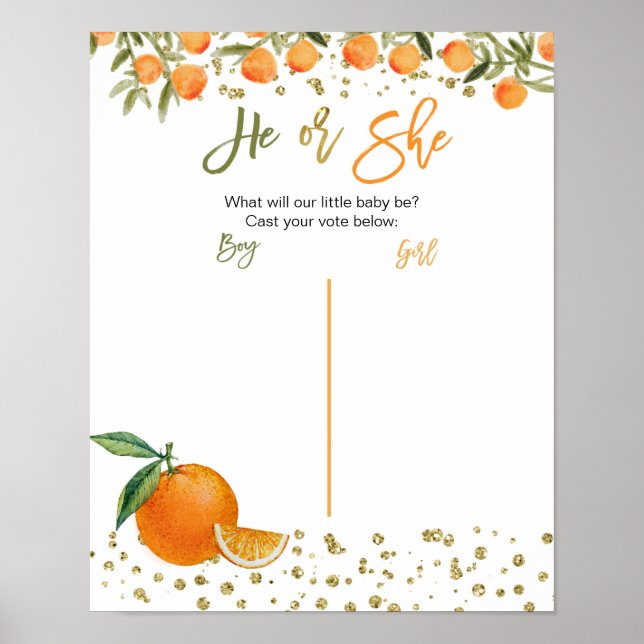 Affiche Cutie Orange Citrus gender reveal voting board (Devant)