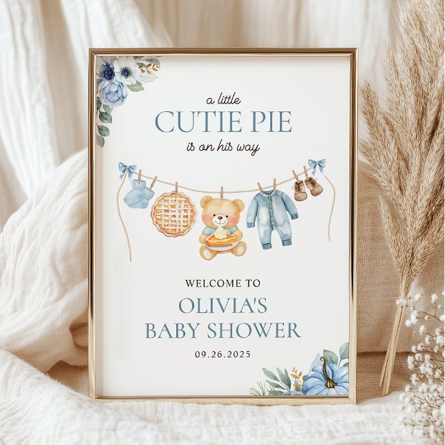 Affiche Cutie Pie Blue Fall Boy Baby Shower Welcome (Créateur téléchargé)
