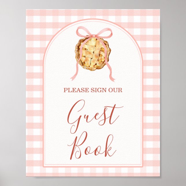 Affiche Cutie Pie Pastel Pink Bow Gingham Fall Guest Book (Devant)