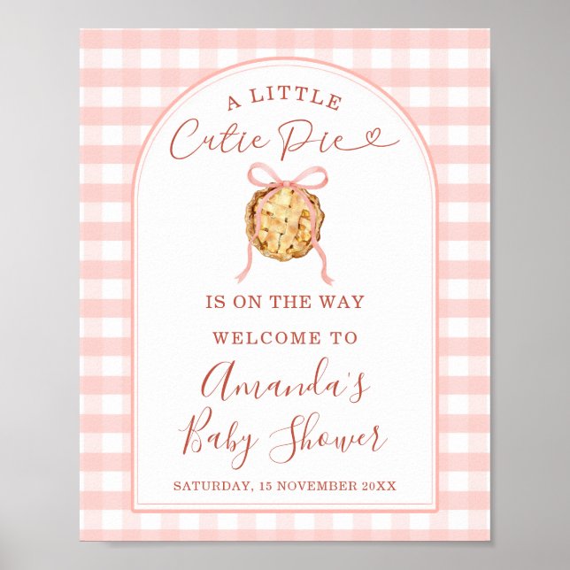 Affiche Cutie Pie Pastel Pink Gingham Baby Shower Welcome (Devant)