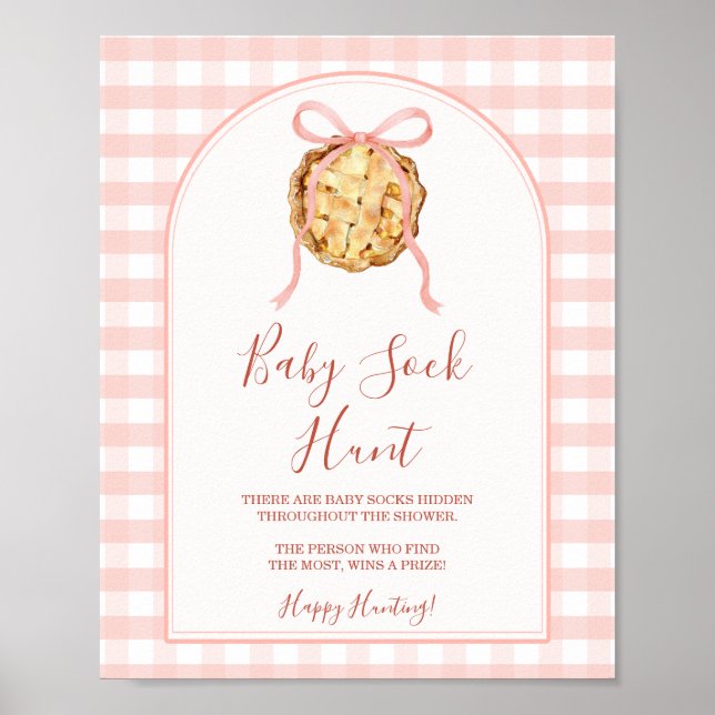 Affiche Cutie Pie Pastel Pink Gingham Fall Baby Sock Hunt (Devant)