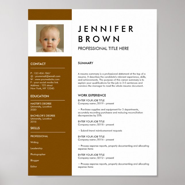 Affiche CV photographie téléchargement numérique marron bl (Devant)