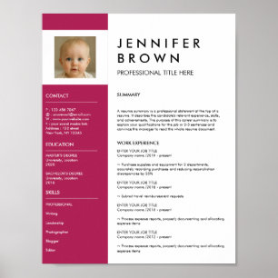 Affiche CV photographique rose foncé téléchargement numéri