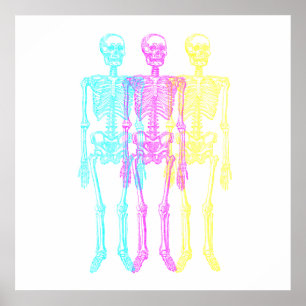 Affiche Cyan Magenta Jaune Letterpress Skeletons