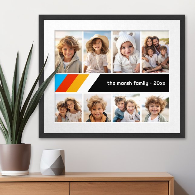 Affiche Cyan Retro Stripe - 8 Photo Collage (Photo Collage Wall Art - personalize your own design)