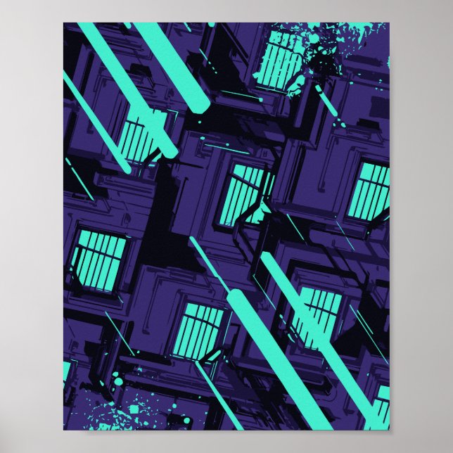 Affiche cyan windows Across a Digital Grid (Devant)