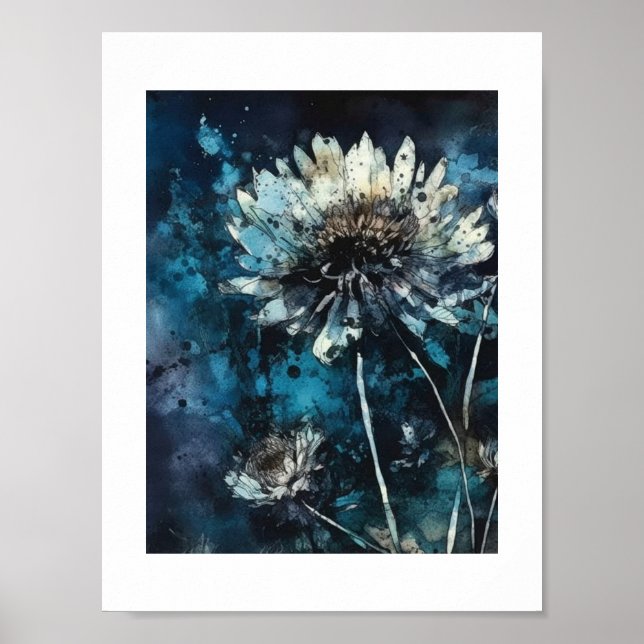 Affiche Cyanotype été fleurs bleues (Devant)