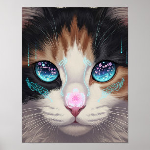Affiche Cyber Chat Dreamscape Feline Art futuriste