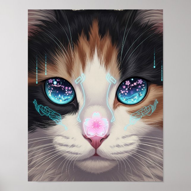 Affiche Cyber Chat Dreamscape | Feline Art futuriste (Devant)