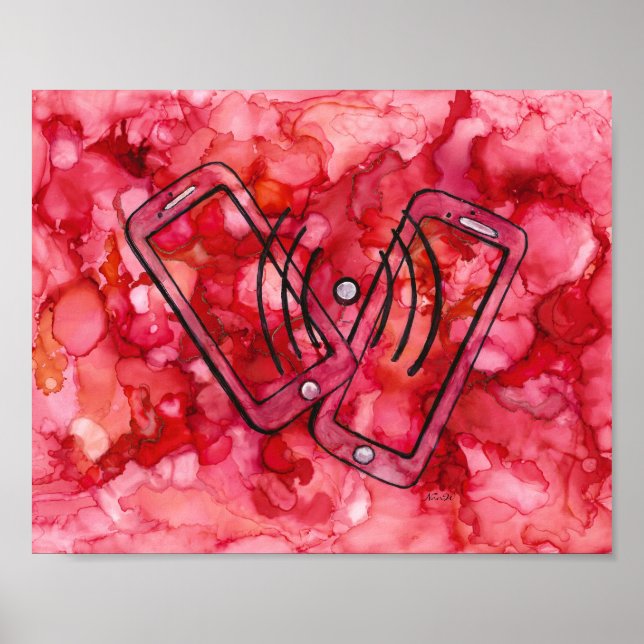 Affiche Cyber-connexions virtuelles via les téléphones cel (Devant)