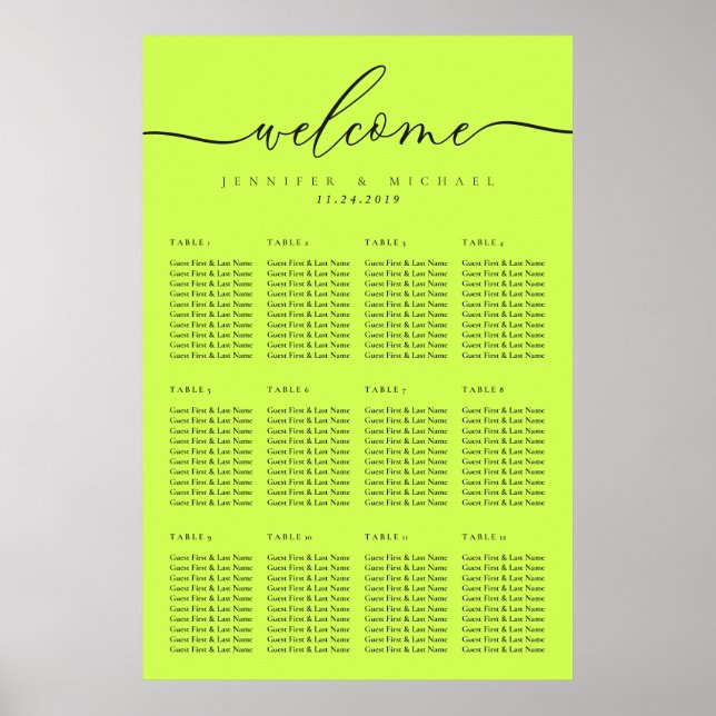 Affiche Cyber Lime Jet Black Bienvenue Mariage Table Assis (Devant)