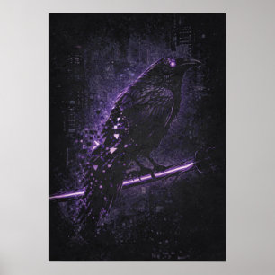 Affiche Cyber-Omen, Matrice Corbeau Raven Art Abstrait
