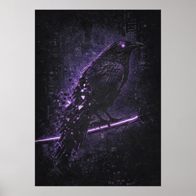 Affiche Cyber-Omen, Matrice Corbeau Raven Art Abstrait (Devant)