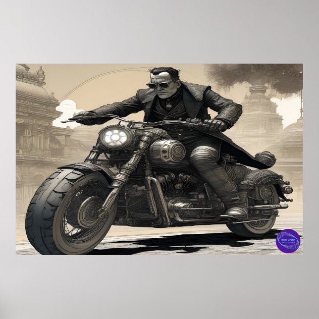 AFFICHE CYBER PUNK BIKER (Devant)