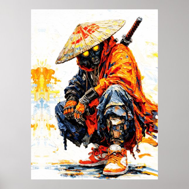 Affiche Cyber Samouraï Couteau à Palette Néon Orange Impas (Devant)